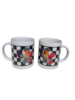 2 Vintage Giftco Inc-Garden Fresh Coffee Mug-Vegetables Black/White Checkerboard